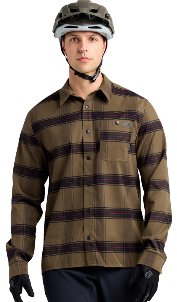 TLD Grind Flannel YD Plaid Shirt Dark Pine FRONT FACING MODEL 