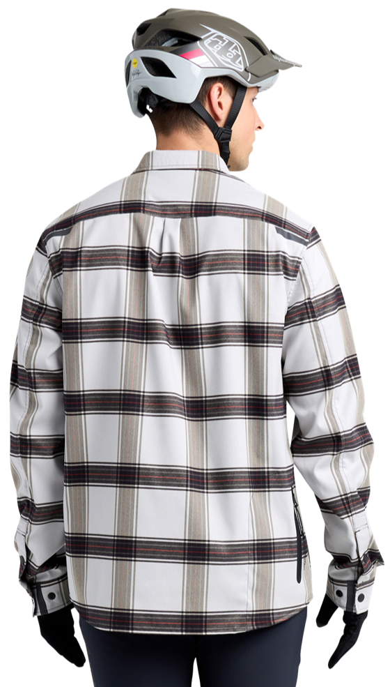 TLD Grind Flannel YD Plaid Mist Pine Shirt BACK FACING MODEL 