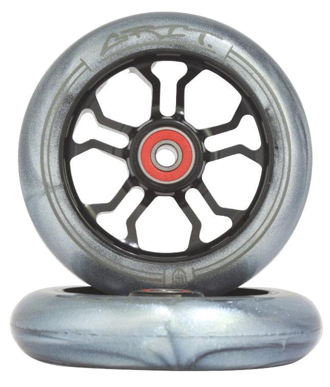 Grit 10R 110x24mm Black/Silver Metallic PU Wheels (Pair)