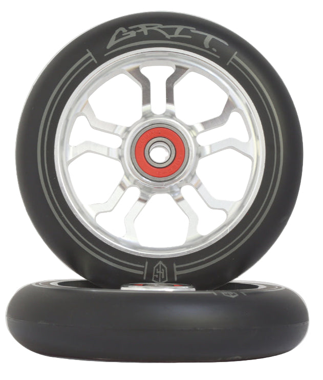 Grit 10R 110x24mm Silver/Black PU Wheels (Pair)