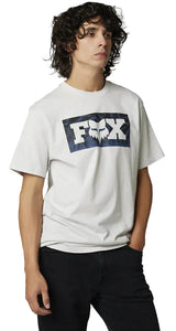 Fox NUKLR Short Sleeve PREMIUM TEE  Light Grey SIDE-FRONT FACING MODEL