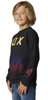 Fox YOUTH FGMNT Long Sleeve TEE Black SIDE-FRONT FACING MODEL