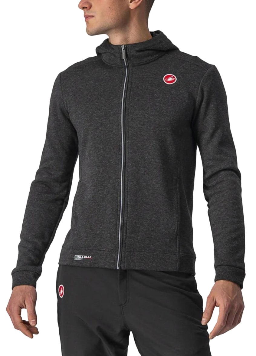 CASTELLI MILANO FULL ZIP FLEECE MELANGE LIGHT BLACK FRONT FACING MODEL