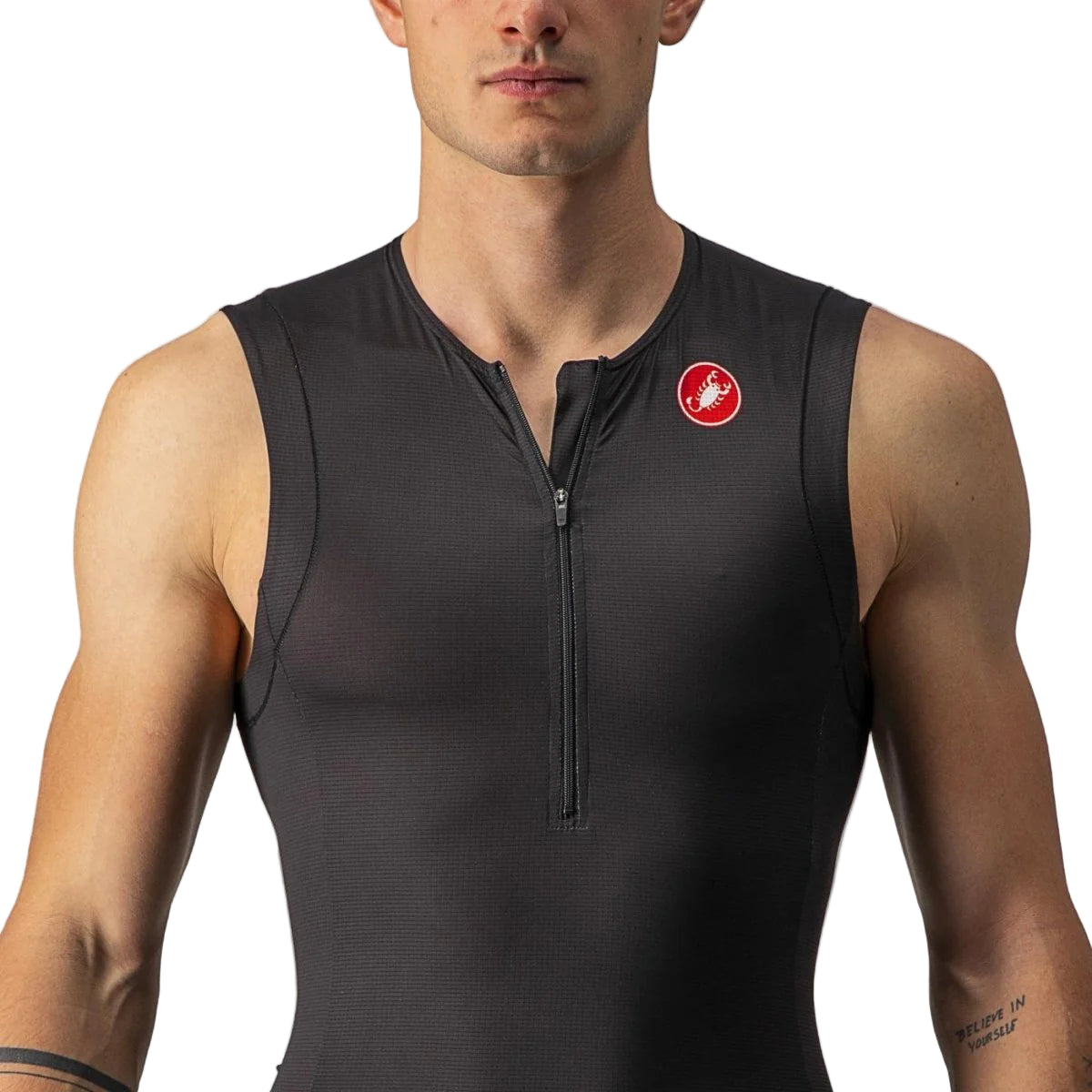 CASTELLI FREE TRI SLEEVELESS TOP BLACK FRONT FACING MODEL