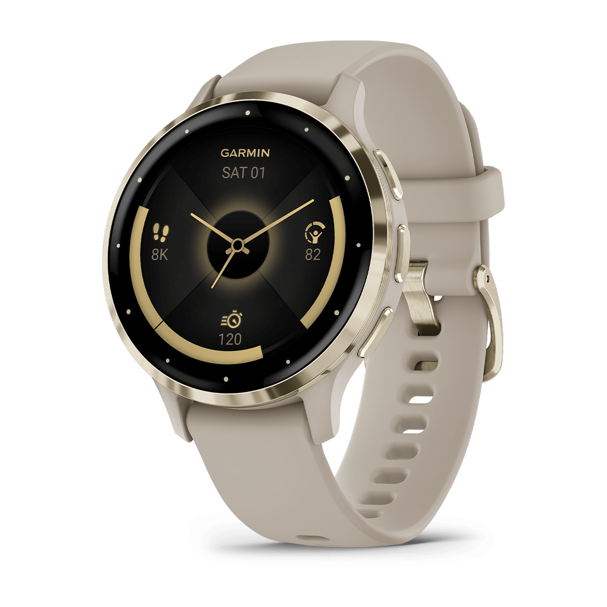 Garmin Venu 3S, Soft Gold Stainless Steel Bezel with French Grey Case