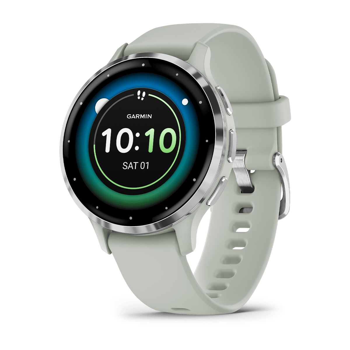 Garmin Venu® 3S, Silver Stainless Steel Bezel with Sage Grey Case