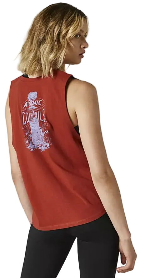 Fox Women DISQUIET TANK Red Clay BACK FACING MODEL
