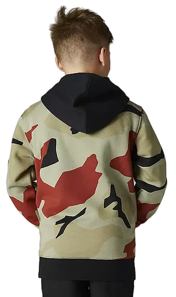 Fox YTH BNKR ZIP FLEECE Green Camo BACK FACING MODEL