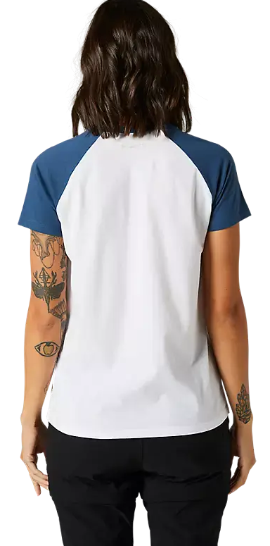 Fox Women RWT Short Sleeve RAGLAN TEE White BACK FACING MODEL