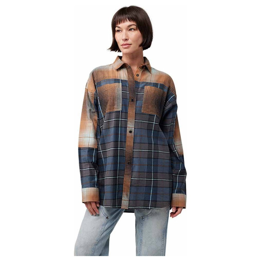 FOX Womens Oversized Flannel Shirt - Dark Vintage Blue