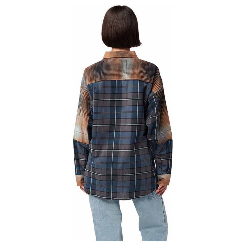 FOX Womens Oversized Flannel Shirt - Dark Vintage Blue