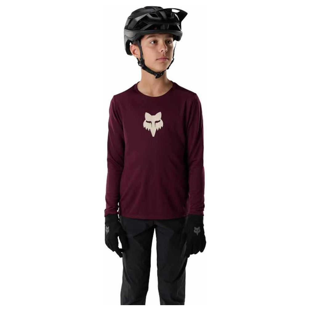 FOX Youth Ranger Fox Head Long Sleeve Jersey - Dark Maroon