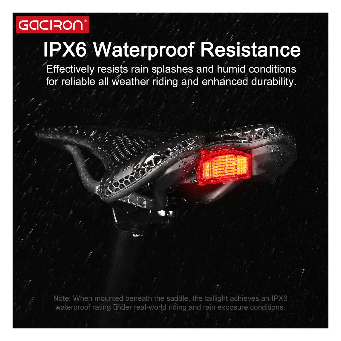 Gaciron Lotus PE-265 Long Nose 3D Printed Carbon Saddle with Smart Tail Light
