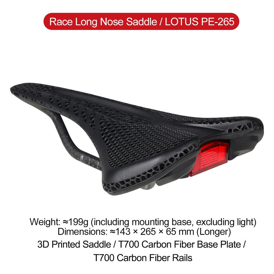 Gaciron Lotus PE-265 Long Nose 3D Printed Carbon Saddle with Smart Tail Light