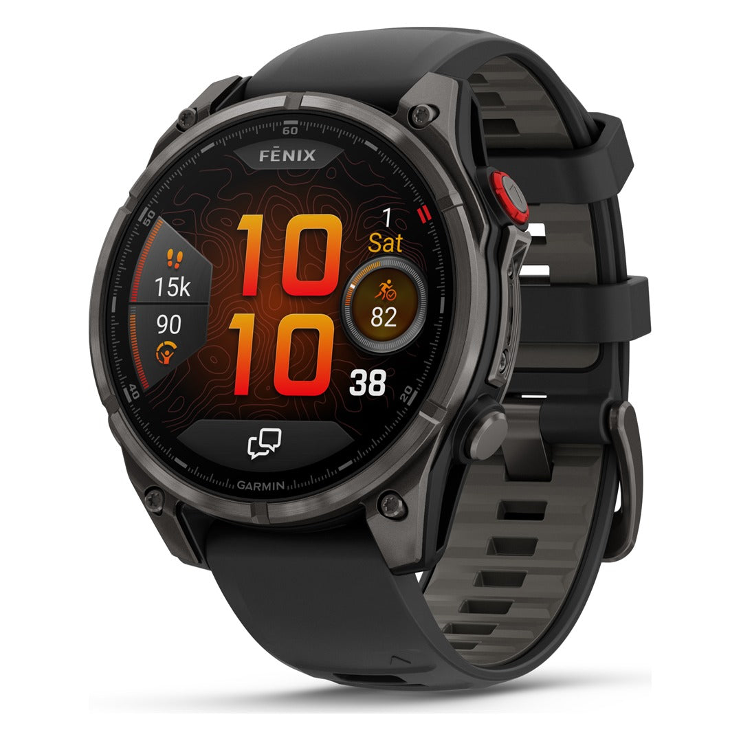 Garmin fenix 8 Pro 47mm AMOLED Sapphire Smartwatch - Carbon Grey DLC Titanium with Black/Pebble Grey Band
