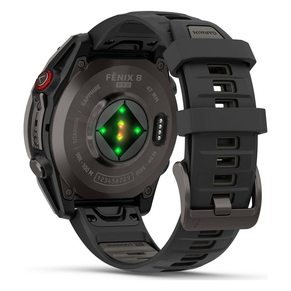 Garmin fenix 8 Pro 47mm AMOLED Sapphire Smartwatch - Carbon Grey DLC Titanium with Black/Pebble Grey Band