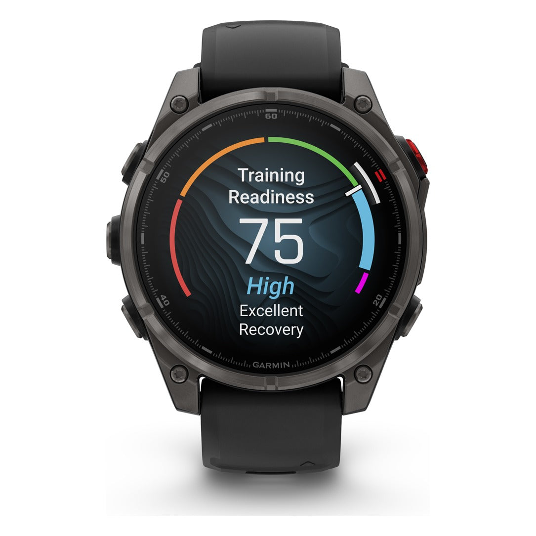 Garmin fenix 8 Pro 47mm AMOLED Sapphire Smartwatch - Carbon Grey DLC Titanium with Black/Pebble Grey Band