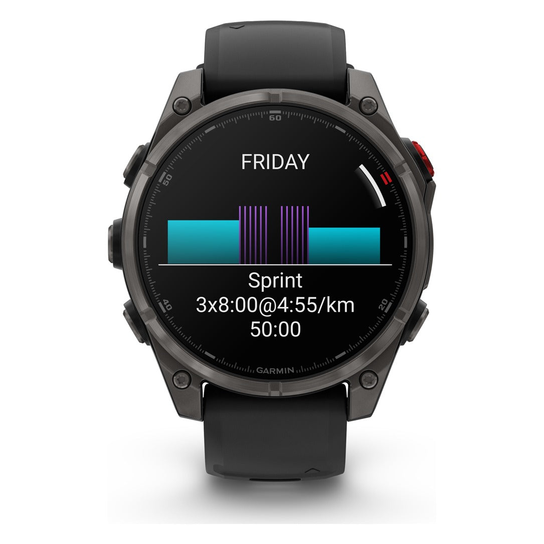 Garmin fenix 8 Pro 47mm AMOLED Sapphire Smartwatch - Carbon Grey DLC Titanium with Black/Pebble Grey Band