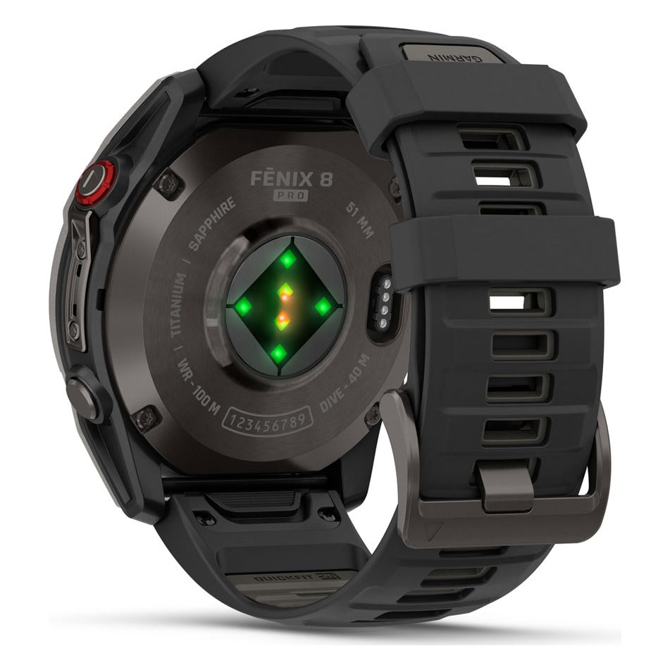 Garmin fenix 8 Pro 51mm AMOLED Sapphire Smartwatch - Carbon Grey DLC Titanium with Black/Pebble Grey Band