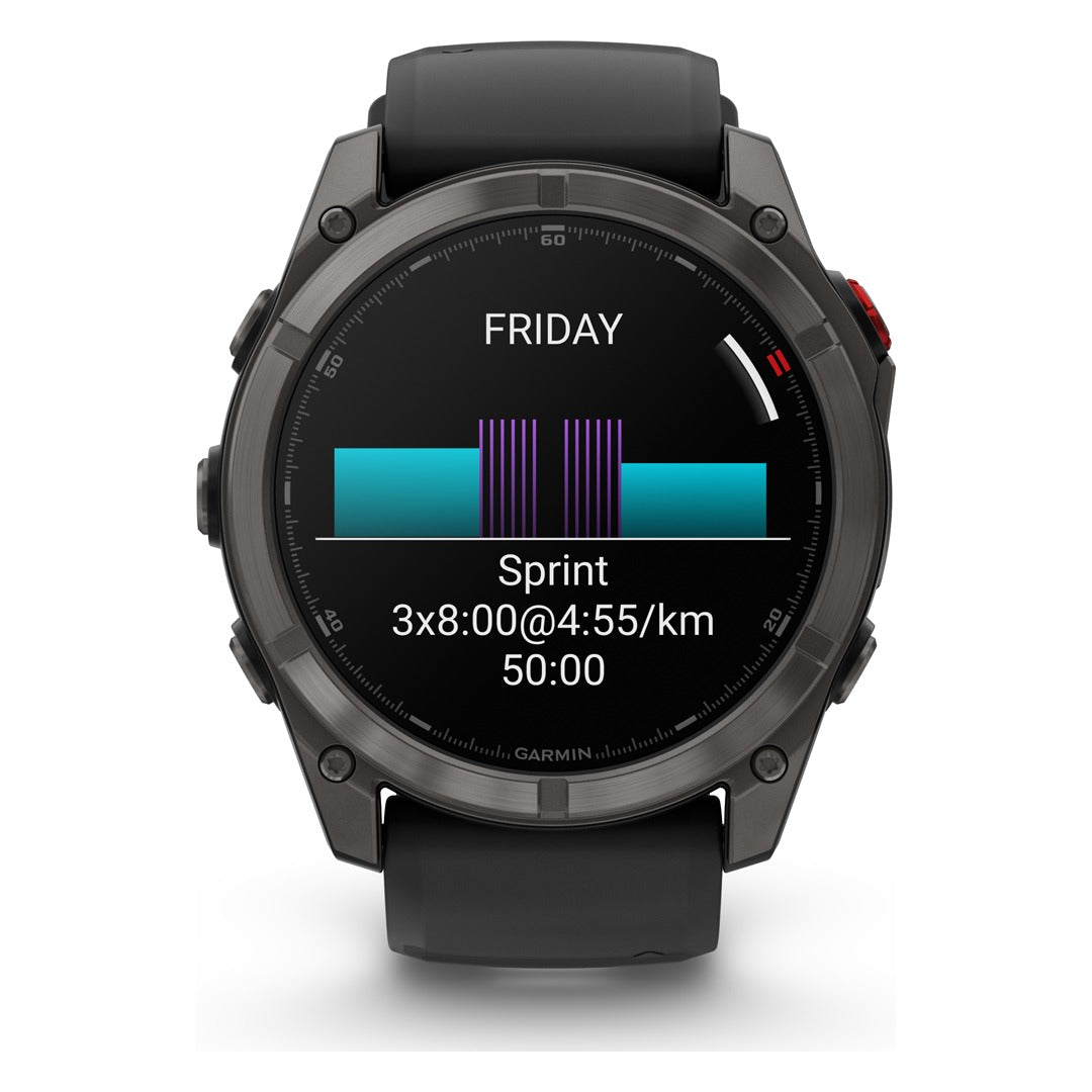 Garmin fenix 8 Pro 51mm AMOLED Sapphire Smartwatch - Carbon Grey DLC Titanium with Black/Pebble Grey Band