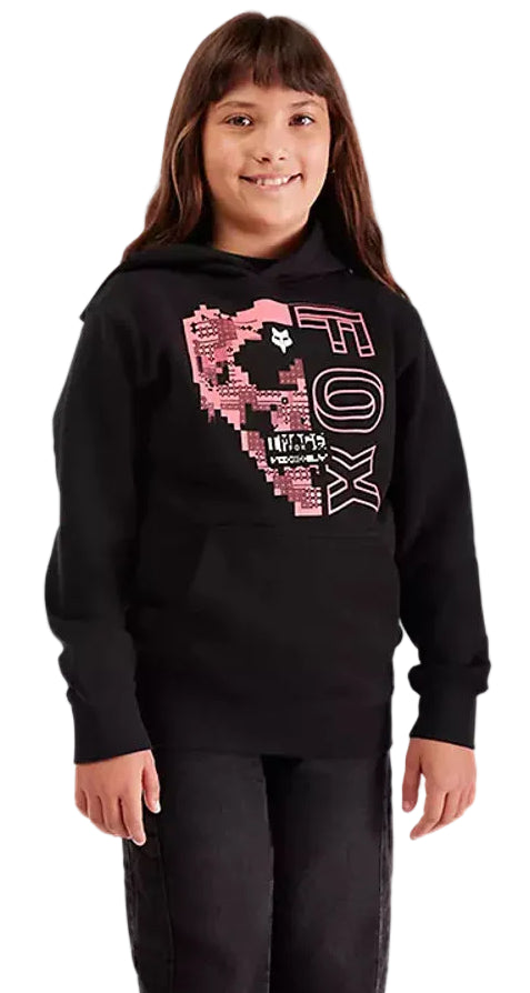 Fox Youth Image Skull Fleece Pullover Black FRONT FACING MODEL