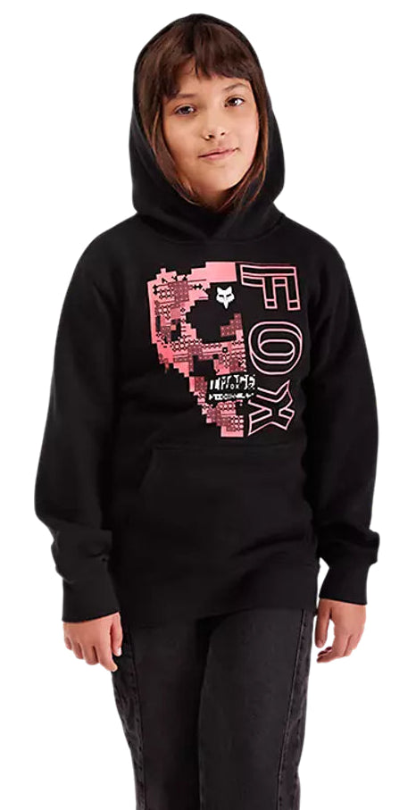 Fox Youth Image Skull Fleece Pullover Black FRONT FACING MODEL