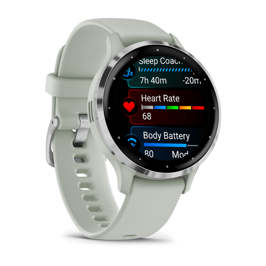 Garmin Venu® 3S, Silver Stainless Steel Bezel with Sage Grey Case