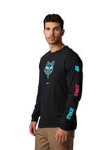 Fox NUKLR Long Sleeve PREMIUM TEE Black SIDE-FRONT FACING MODEL