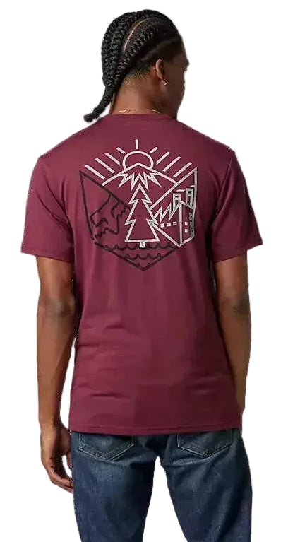 Fox CAVEAUT Short Sleeve TECH TEE Dark Maroon BACK FACING MODEL
