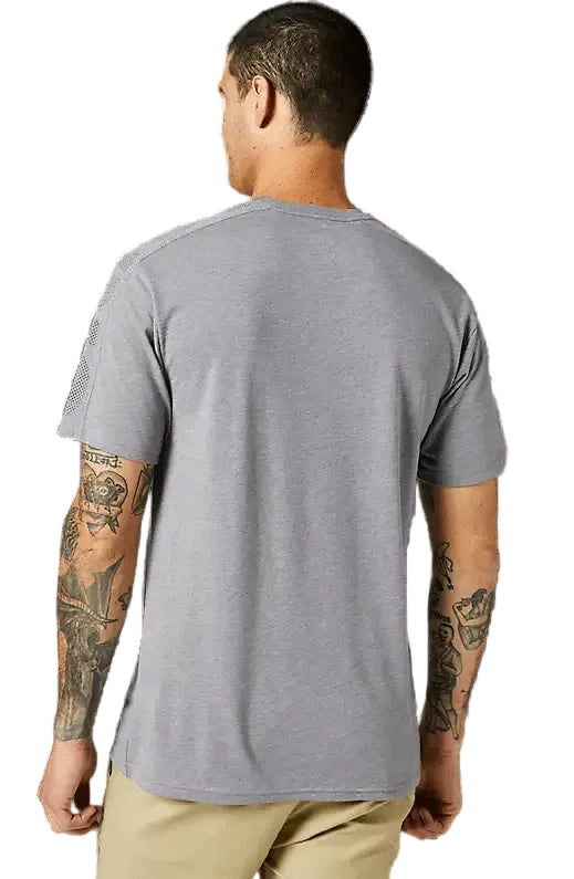 Fox DVIDE Short Sleeve TECH TEE Heather Graphite BACK FACING MODEL
