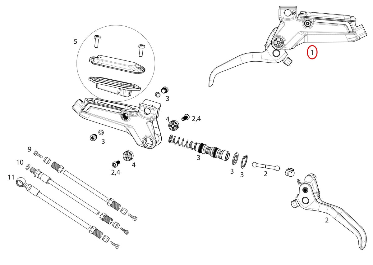 SRAM Replacement Brake Lever Assembly Carbon Level Ultimate 4-Piston - Clear Anodised