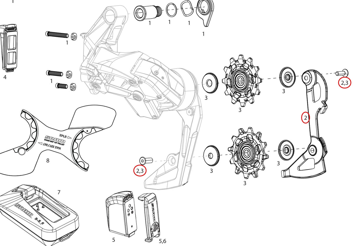 SRAM Replacement Rear Derailleur Aluminium Inner Cage Red XPLR eTap AXS