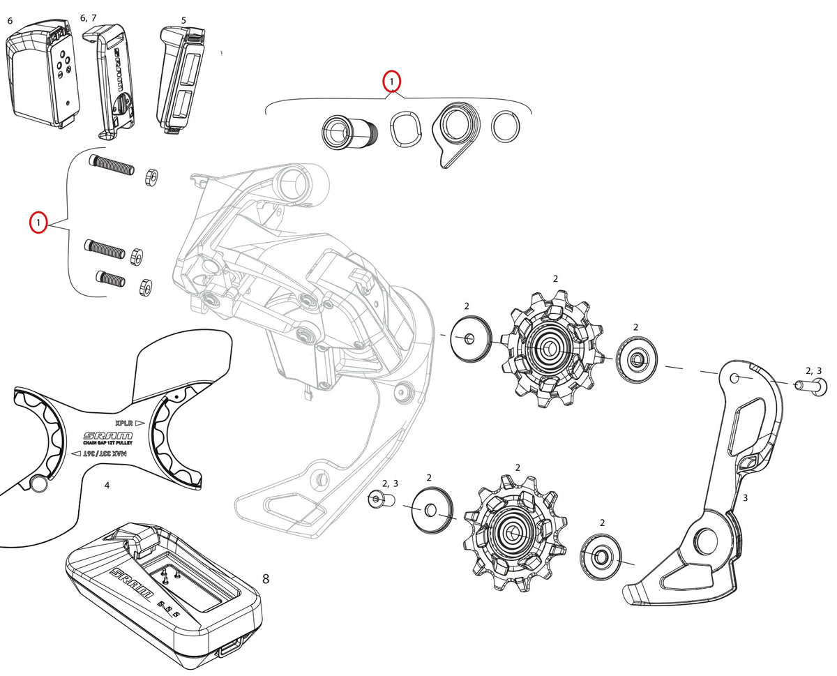 SRAM Replacement Rear Derailleur B-Bolt and Aluminium Limit Screws Red eTap AXS