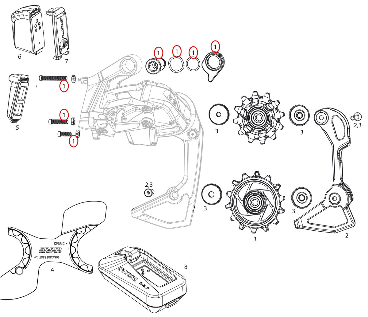 SRAM Replacement Rear Derailleur B-Bolt and Limit Screws Red AXS E1