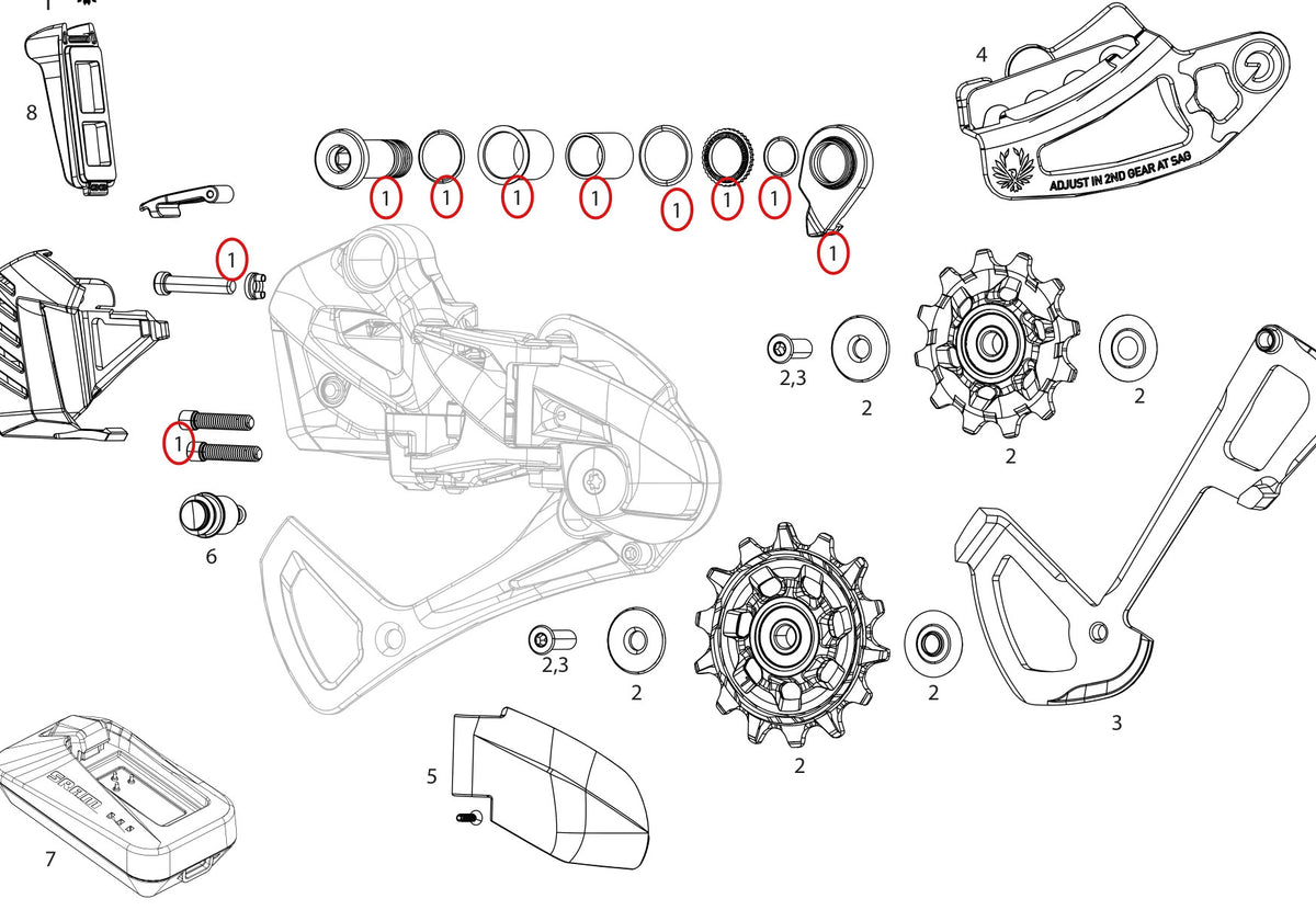 SRAM Replacement Rear Derailleur Bolt Kit Eagle Drivetrain AXS