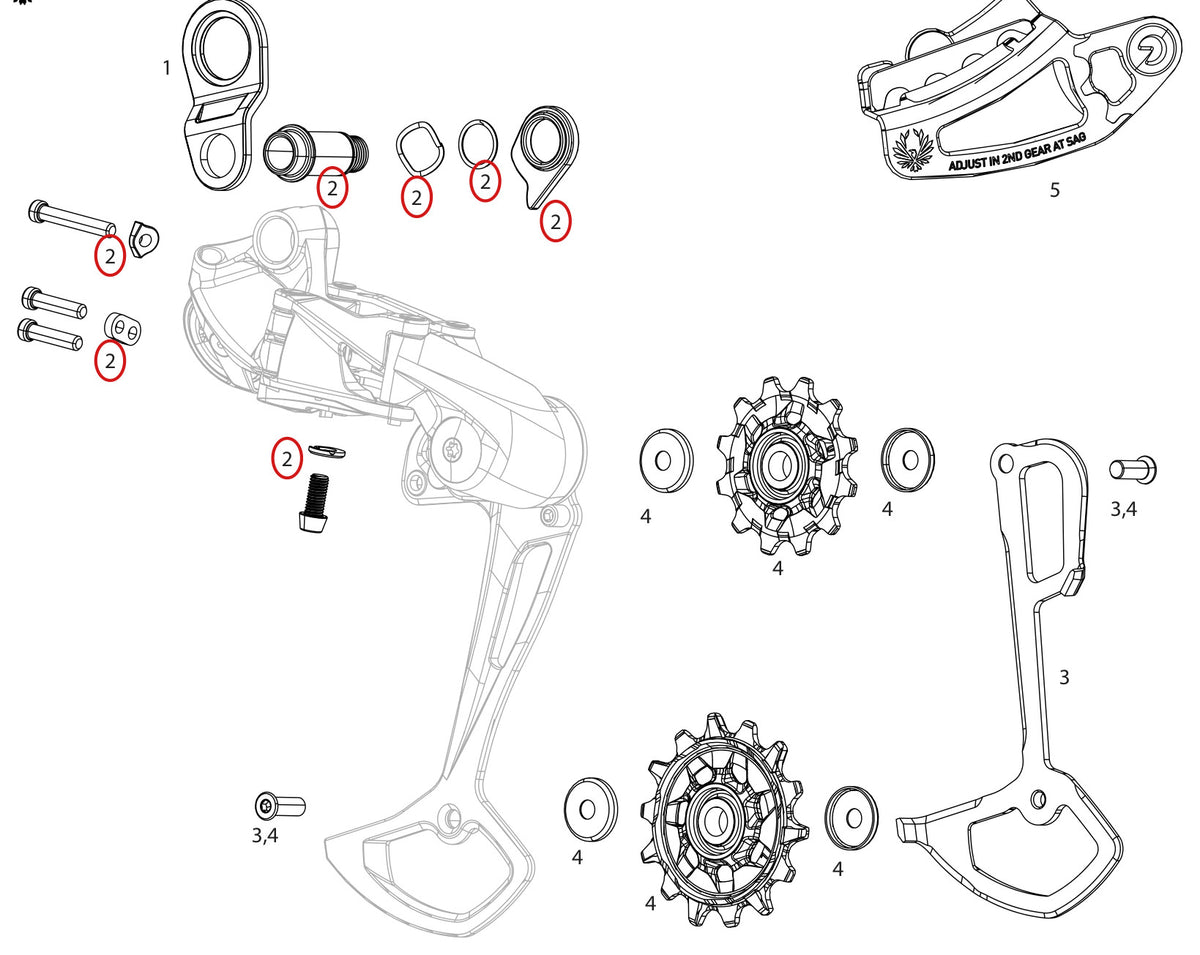 SRAM Replacement Rear Derailleur Bolt Kit Eagle Drivetrain Half Mount