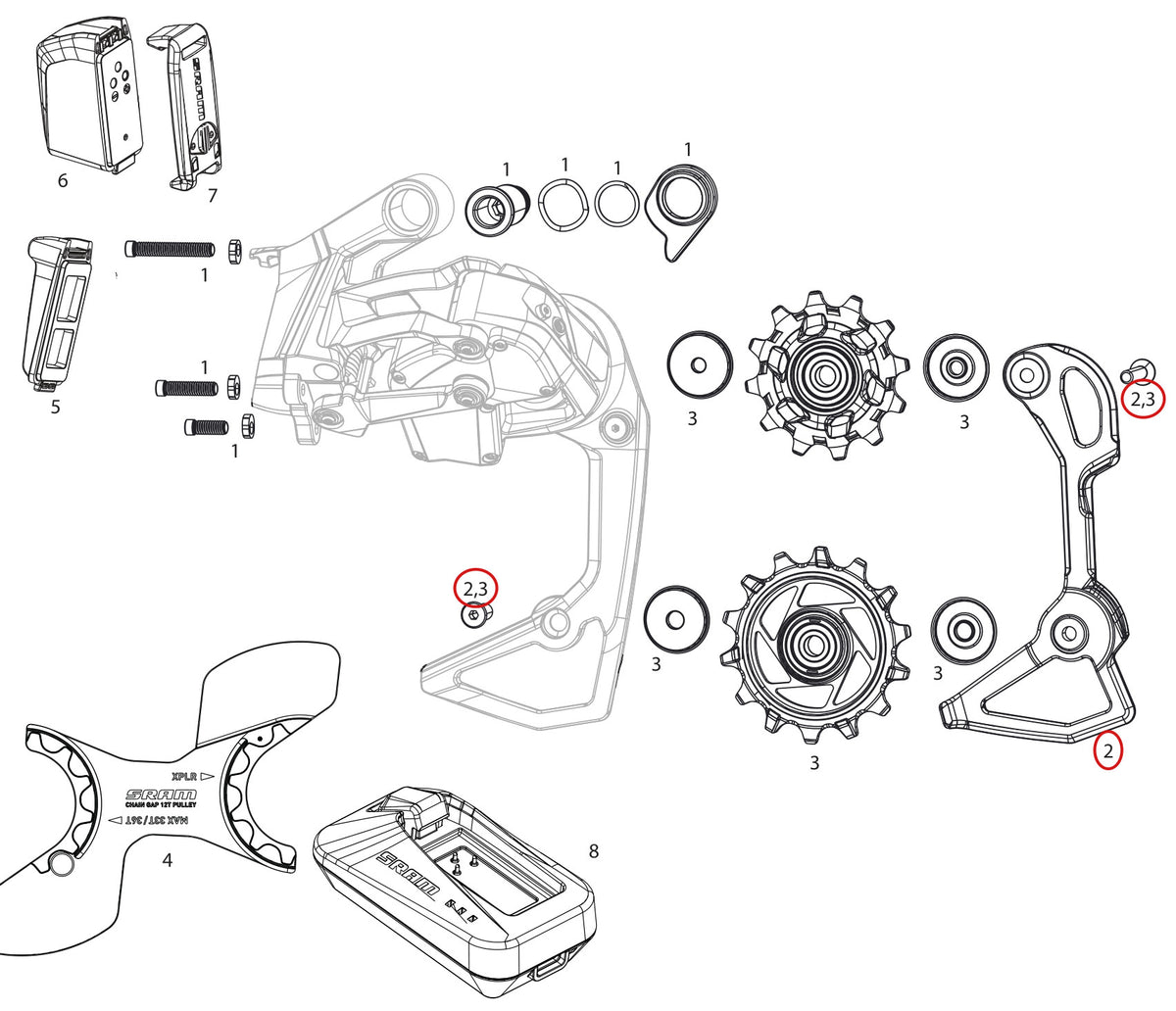 SRAM Replacement Rear Derailleur Carbon Inner Cage Red AXS E1