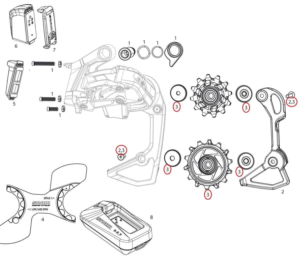 SRAM Replacement Rear Derailleur Ceramic Pulley Kit Red AXS E1