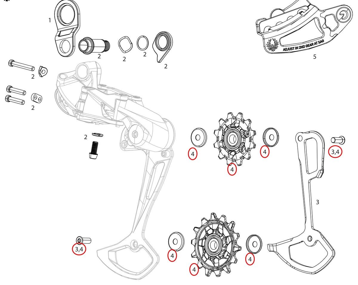 SRAM Replacement Rear Derailleur Pulley Kit Eagle Drivetrain with Bushings