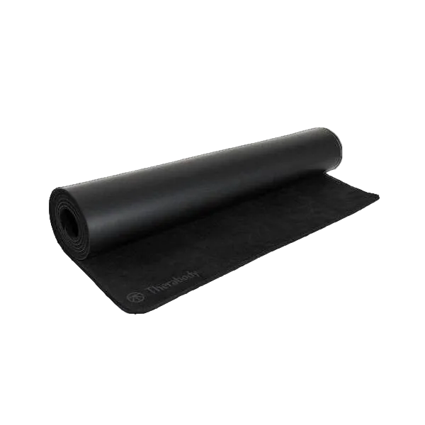Therabody black yoga mat partially unrolled