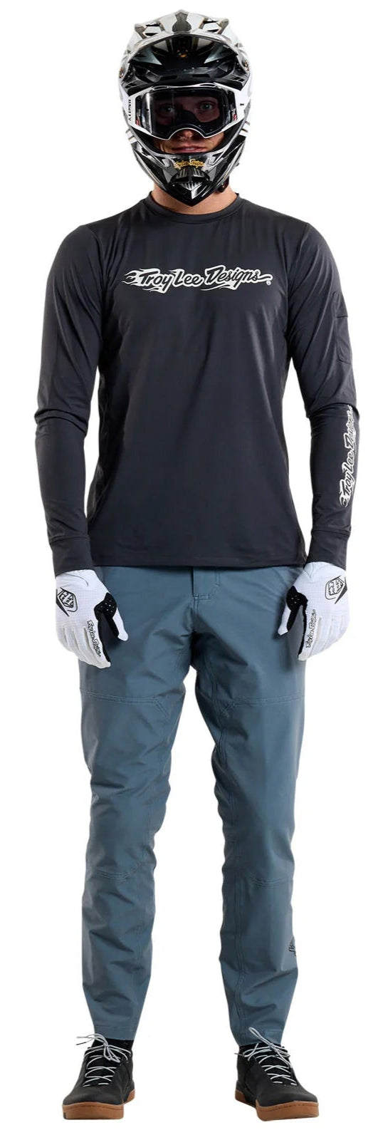 Troy Lee Designs RUCKUS LONG SLEEVE RIDE TEE BURN OUT CARBON FRONT FACING MODEL