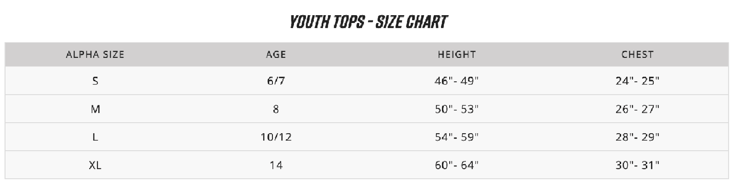 Fox Youth Ranger Jersey Size Chart