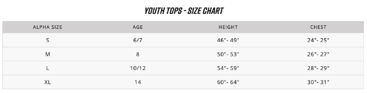 Fox Youth Defend Jersey Size Chart