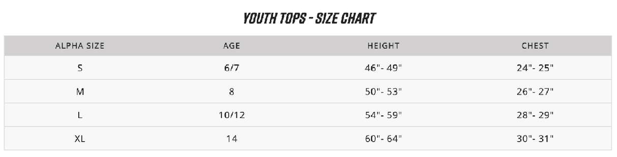 Fox Youth Defend Jersey Size Chart