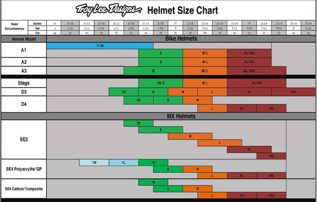 Troy Lee Designs A1 MIPS MTB Helmet Size Chart