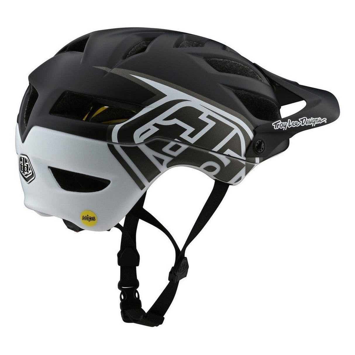 Troy Lee Designs A1 AS MIPS Helmet - Black/White Right Side