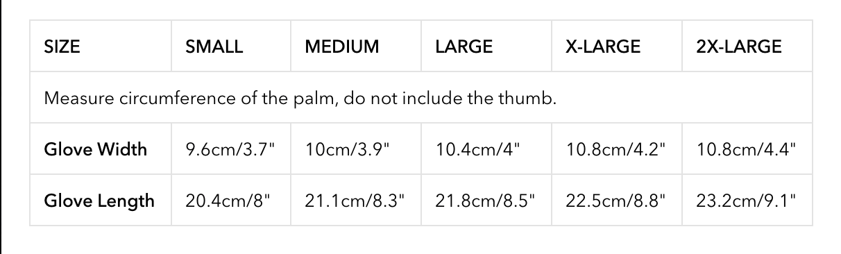 Troy Lee Designs Ace 2.0 Glove Size Guide