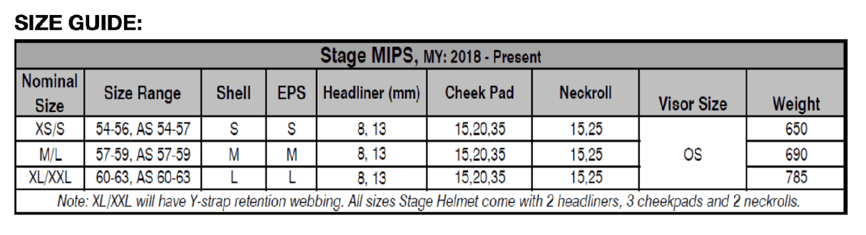 Troy Lee Designs Stage MIPS Helmet Size Guide