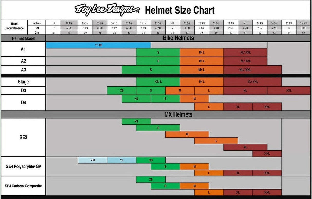 Troy Lee Design Helmet Size Chart
